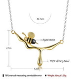 Real S925 Sterling Silver Bee & Honey Pendant Necklace Women Fine Jewelry