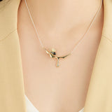 Real S925 Sterling Silver Bee & Honey Pendant Necklace Women Fine Jewelry