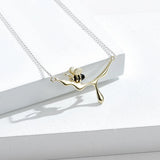 Real S925 Sterling Silver Bee & Honey Pendant Necklace Women Fine Jewelry