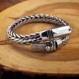 S925 Pure Silver Hand Woven Vintage Men's Bangle Bracelet