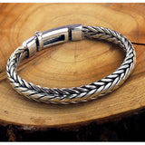 S925 Pure Silver Hand Woven Vintage Men's Bangle Bracelet