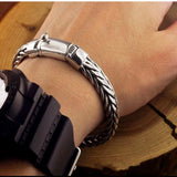 S925 Pure Silver Hand Woven Vintage Men's Bangle Bracelet