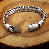 S925 Pure Silver Hand Woven Vintage Men's Bangle Bracelet