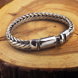 S925 Pure Silver Hand Woven Vintage Men's Bangle Bracelet