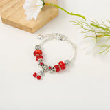 Red Beaded Cherry Charm Bracelet Silver Plated Ladies Bracelet