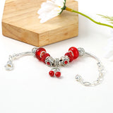 Red Beaded Cherry Charm Bracelet Silver Plated Ladies Bracelet