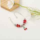 Red Beaded Cherry Charm Bracelet Silver Plated Ladies Bracelet