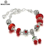 Red Beaded Cherry Charm Bracelet Silver Plated Ladies Bracelet