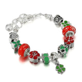 Red Beaded Cherry Charm Bracelet Silver Plated Ladies Bracelet