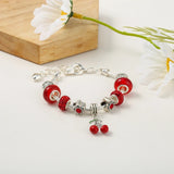 Red Beaded Cherry Charm Bracelet Silver Plated Ladies Bracelet