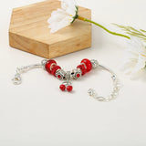 Red Beaded Cherry Charm Bracelet Silver Plated Ladies Bracelet