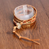 Red Natural Stone Women Gemstone Wrap Leather Bohemian Bracelet