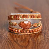Red Natural Stone Women Gemstone Wrap Leather Bohemian Bracelet