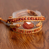 Red Natural Stone Women Gemstone Wrap Leather Bohemian Bracelet