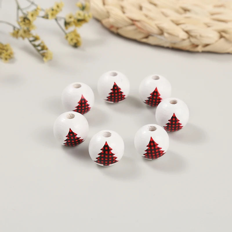Red Christmas Tree Elk Polar Bear Wooden Beads Tassel DIY Accessories