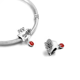 Red Coffee Bean Coffee Cup Steaming Coffee Beads Charm Silver 925 Bracelet