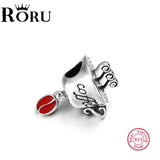 Red Coffee Bean Coffee Cup Steaming Coffee Beads Charm Silver 925 Bracelet