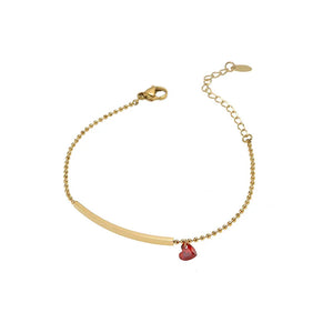 Red Heart Bar Round Bead Bracelet Titanium Steel Plated 18K Charms Bracelet