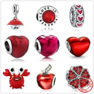 Lovely Crab Mushroom Flower Glass Heart Charm Beads for Bracelet DIY
