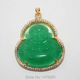 Red Orange Green Jades Carved Buddha Hollow Inlaid Rhinestone Amulet Pendant