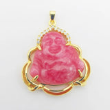 Red Orange Green Jades Carved Buddha Hollow Inlaid Rhinestone Amulet Pendant