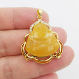 Red Orange Green Jades Carved Buddha Hollow Inlaid Rhinestone Amulet Pendant