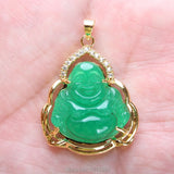 Red Orange Green Jades Carved Buddha Hollow Inlaid Rhinestone Amulet Pendant