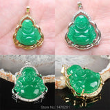 Red Orange Green Jades Carved Buddha Hollow Inlaid Rhinestone Amulet Pendant
