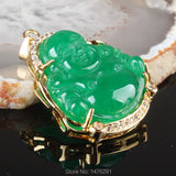 Red Orange Green Jades Carved Buddha Hollow Inlaid Rhinestone Amulet Pendant