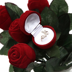 Red Rose Jewelry Box Wedding Ring Holder Green Leaf High Jewelry Box