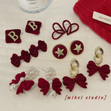 Red Velvet Earrings High-end Festive Flocking Girls Light Earrings