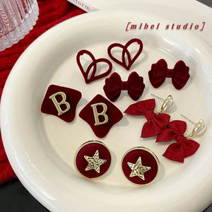 Red Velvet Earrings High-end Festive Flocking Girls Light Earrings
