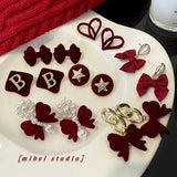 Red Velvet Earrings High-end Festive Flocking Girls Light Earrings