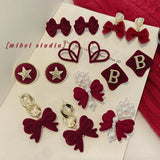 Red Velvet Earrings High-end Festive Flocking Girls Light Earrings