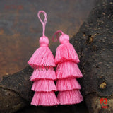 Red Fresh Jewelry Cotton 4-Layer Long Tassel Pendant Necklace Making