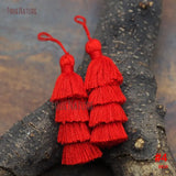 Red Fresh Jewelry Cotton 4-Layer Long Tassel Pendant Necklace Making