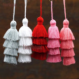 Red Fresh Jewelry Cotton 4-Layer Long Tassel Pendant Necklace Making