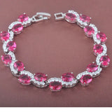Red Zirconia Silver Link Chain Bracelet