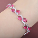 Red Zirconia Silver Link Chain Bracelet