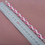Red Zirconia Silver Link Chain Bracelet