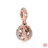 Red-crowned Crane Pendant Mom Charm Rose Bead Fit Sterling Silver 925 Bracelet