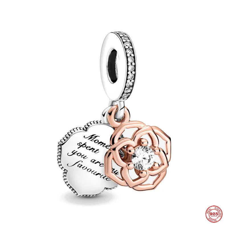 Red-crowned Crane Pendant Mom Charm Rose Bead Fit Sterling Silver 925 Bracelet