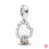 Red-crowned Crane Pendant Mom Charm Rose Bead Fit Sterling Silver 925 Bracelet