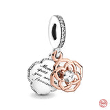 Red-crowned Crane Pendant Mom Charm Rose Bead Fit Sterling Silver 925 Bracelet