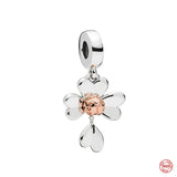 Red-crowned Crane Pendant Mom Charm Rose Bead Fit Sterling Silver 925 Bracelet