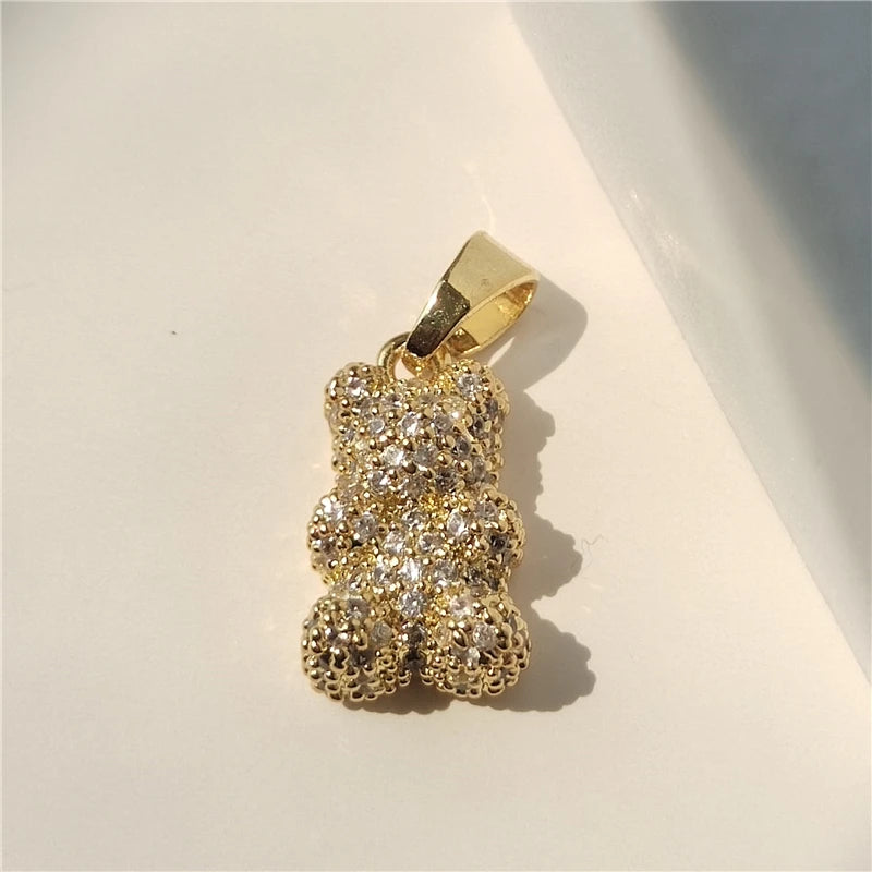 Resin Teddy Bear Charm Crystal Heart Choker Necklace