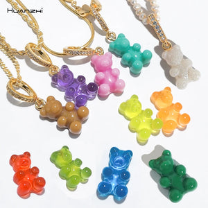 Resin Teddy Bear Charm Crystal Heart Choker Necklace