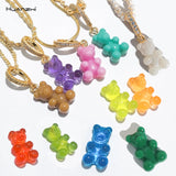 Resin Teddy Bear Charm Crystal Heart Choker Necklace