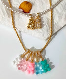 Resin Teddy Bear Charm Crystal Heart Choker Necklace