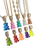 Resin Teddy Bear Charm Crystal Heart Choker Necklace